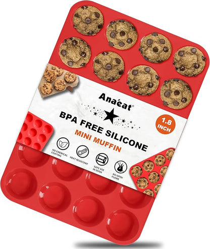 Anaeat Silicone Muffin Pan - Mini 24 Cups Cupcake Tray, Non-Stick Silicone Baking Molds for Making Muffin Cakes, Cupcake, Chocolate, Bread,Tart and Desserts, Just Pop Out