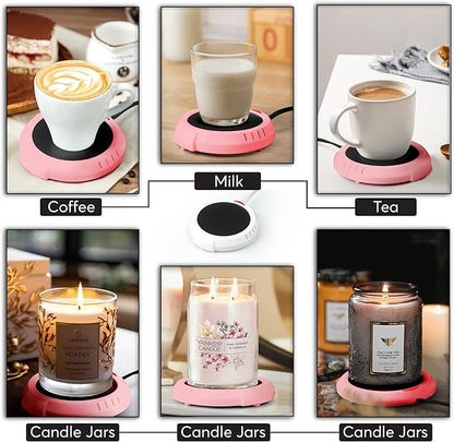 Large Candle Warmer Plate Safely Releases Scents Without a Flame - Used as Candle Jar Warmer, Coffee Warmer, Mug Warmer, Cup Warmer, Tea Warmer Desk in Your Home & Office, 1 Pack, Pink