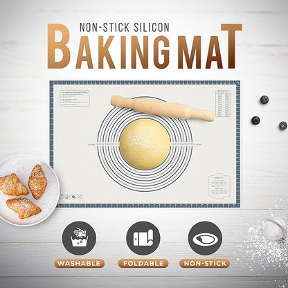 26 * 16 inches Grey, Non-Slip Silicone Baking Sheets - Baking Mat with 0.7mm Thickness - Non-Stick Pastry & Cookie Mat for Kitchen Counter for Rolling Out Dough with Measurements.