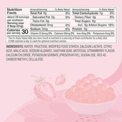 J WAY Bursting Popping Strawberry Boba Pearls, Strawberry Syrup, Non-Dairy, Fat-Free Popping Tapioca Boba for Beverages, Sweets, Ice Cream (2LB, 1 Pack)