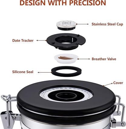 Airtight Coffee Storage Container - with Co2 Valve Coffee Bean Grounds Storage Canister Medium Blue 16oz