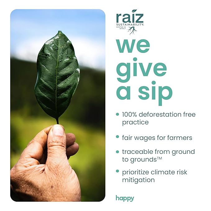 happy coffee light roast coffee pods, 22 count, notes of toasted biscotti and levity, compatible with most K-cup brewers, rainforest alliance certified