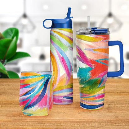 RainCaper 18/8 Stainless Steel Insulated Water Tumbler with Straw | 30oz, BPA-Free, Double Wall for Hot & Cold | Travel-Friendly, Cup Holder Ready (EttaVee Loose Palms)