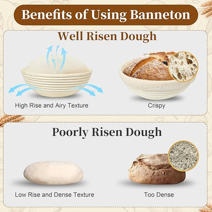 Sourdough Starter Kit, 9" Round & 10" Oval Banneton Bread Proofing Basket Set, Sourdough Starter Jar Glass, Complete Sourdough Bread Baking Supplies Making Tools Gifts for Bakers Women Mom