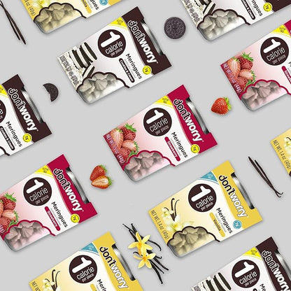 Don't Worry Low Calorie Meringue Cookies - 6 Pack - Cookies & Cream, Just 1 Calorie per Piece | Low Sugar Candy, Gluten Free, Protein Snacks | Keto Friendly and Healthy Snacks for Adults