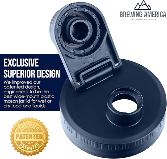 Brewing America Creamer Jar with Pouring Lid, 1 Pint (16 oz) Azure Mason Jar with Blue Wide Mouth Pour Lid for Milk, Sugar, and Cream, 1-Pack (Old Glory Blue)