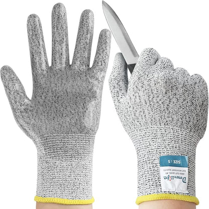Dowellife Level 5 Cut Resistant Gloves with Silicone Coating, Food Grade Kitchen Knife Safety Gloves, Work Gloves for Chef, Mandoline Oyster Shucking Meat Cutting Wood Carving (Gray Large), Grey