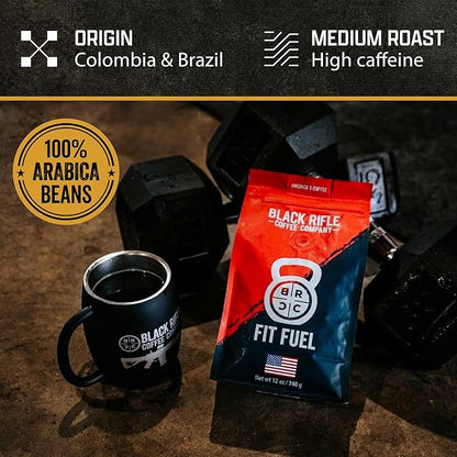 Black Rifle Coffee Company Ground Coffee Medium Roast - Roasted Blend Made from Pure Arabica Beans - Colombian & Brazilian Beans - Veteran Founded & American Made (Fit Fuel, 12oz Bag)