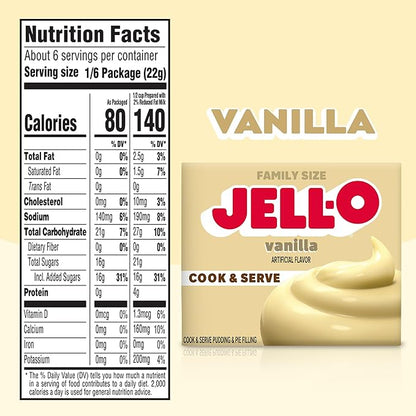 Jell-O Cook & Serve Vanilla Pudding & Pie Filling Mix, 4.6 oz Box