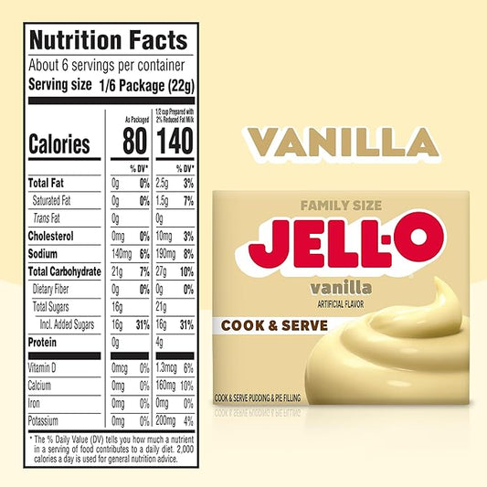 Jell-O Cook & Serve Vanilla Pudding & Pie Filling Mix, 4.6 oz Box
