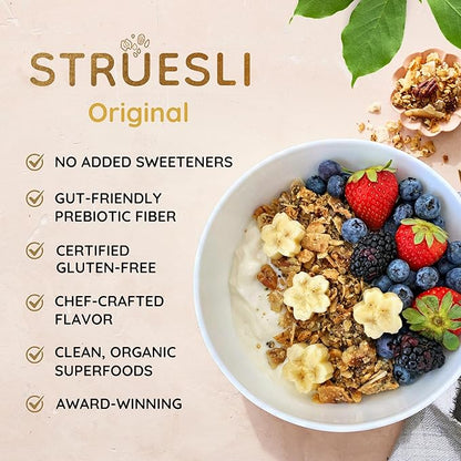Struesli Original Organic Granola, Grain & Gluten Free, Healthy Snacks with Chia Seeds, Nuts & Sea Salt, Prebiotic High Fiber Food for Yogurt, Cereal & More, Plant Based, Keto & Paleo, 9 Oz, 2 Pack