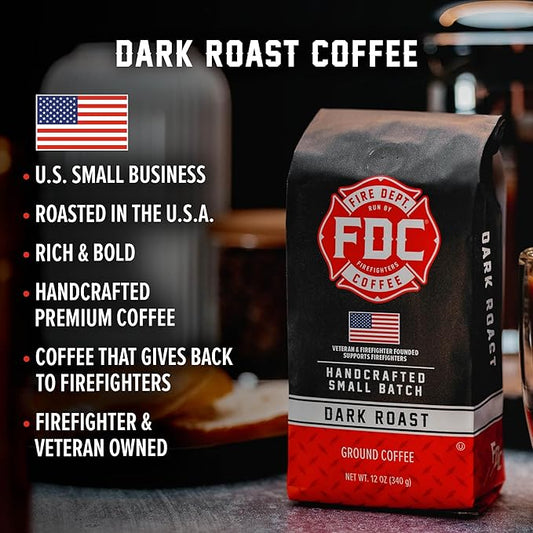 Fire Department Coffee - Gives Back to Firefighters - Bold & Smooth Dark Roast Coffee Beans - Roasted in the USA - Veteran Owned - Whole Bean - 12 oz