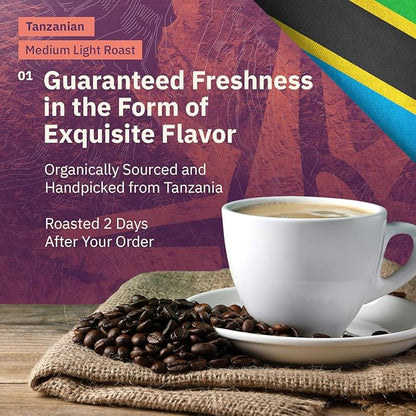 Kochere Tanzanian Specialty Whole Bean Coffee – 2LB Medium Roast – Freshly Roasted to Order – Single Origin, Farm Direct, Rich and Bright Coffee Beans – Fruity & Smooth Notes