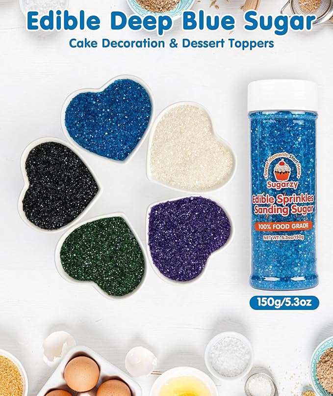 Edible Blue Sprinkles,Christmas Sanding Sugar for Cake Decorating,Sprinkle Crystals Mix for Cookies,Ice Cream,Fondant Cake,Caramel Apples,Cupcakes,Desserts,Blue Sugar Sprinkles,150g/5.3oz