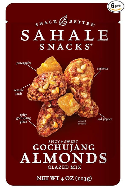Sahale Snacks Gochujang Almonds Glazed Mix, Kosher, Gluten Free, 4 Ounce (Pack of 6)