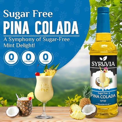 Syruvia Sugar Free Pina Colada Syrup, Flavored Syrup for Cocktails, Drinks, Lemonades, Iced Teas, and Desserts – 25.4 fl oz, With Pump