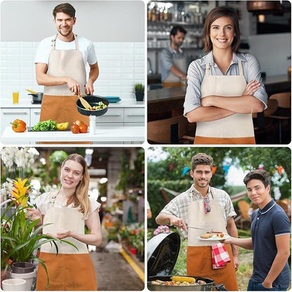 Chef Apron Unisex Two-Tone Professional Kitchen Bib Apron with 2 Pockets Cooking, Grilling, and Baking Gift