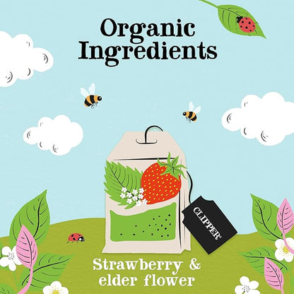 Clipper Tea Strawberry & Elderflower Herbal Tea – Caffeine Free, USDA Organic, Great Hot or Iced – Refreshingly Fruity, Natural, Fair & Delicious – 50 Tea Bags
