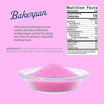 Bakerpan Pink Sanding Sugar for Baking & Cookie Decorating - 5 Ounce Edible Pink Sugar Sprinkles for Cookies, Cakes, Cocktails (Made In USA)