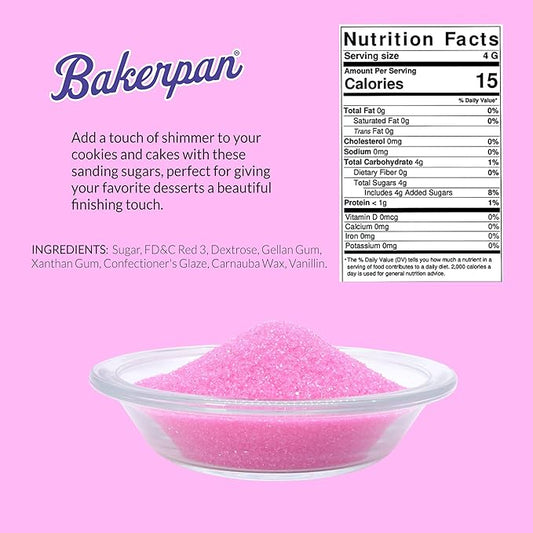 Bakerpan Pink Sanding Sugar for Baking & Cookie Decorating - 5 Ounce Edible Pink Sugar Sprinkles for Cookies, Cakes, Cocktails (Made In USA)