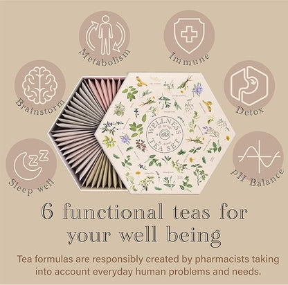 ACORUS Wellness Tea Set – Natural Herbal Tea Variety Pack, Gift Set of 6 Different Teas, 60 Bags Individually Wrapped, Herbal Sampler Box, Harmonious Balance of Taste & Aroma