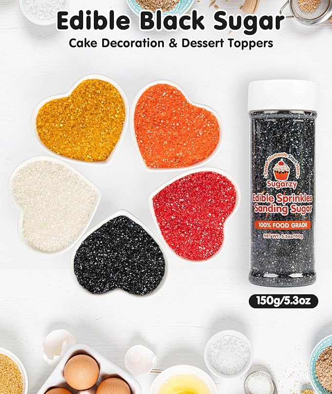 Edible Black Sprinkles for Cake Decorating,150g/5.3oz,Christmas Sanding Sugar Crystals,Sprinkle Mix for Cookies,Ice Cream,Fondant Cake,Caramel Apples,Cupcakes,Desserts,Wedding Birthday Party Christmas Supplies