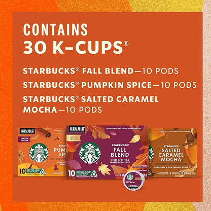 Starbucks K-Cup Coffee Pods Fall Bundle, Medium Roast and Naturally Flavored Coffee for Keurig Brewers, 100% Arabica, Limited Edition, 3 Boxes (30 Pods Total)