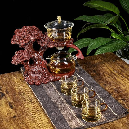 Glass Teapot Set with Infuser Semi Automatic Tea Set Magic Teapot (Tree - red)