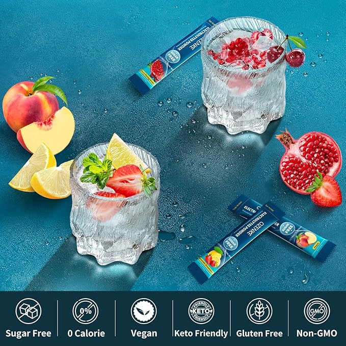 Electrolytes Powder Packets, 30 Sticks Hydration Packets Sugar Free, Electrolyte Drink Mix Portable Electrolyte Packets for Rapid Hydration, 0 Sugar & 0 Calorie, Peach Flavor