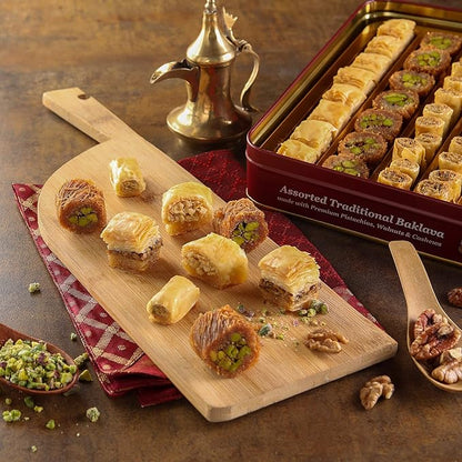 Zalatimo Sweets Since 1860 Shortbread Cookies Variety Pack, 100% All Natural Slightly Sweet, Square Metal Gift Tin, No Corn Starch, No Syrups! Assorted Baklava, Mamoul, Sesame & Butter (Pack of 3)