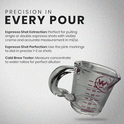Rattleware 3 oz Espresso Shot Glass Pitcher – Double Spouted Genuine Barista Measuring Cup with Graduations in ml & oz – High-Volume, Commercial-Grade for Swift Espresso Pouring & Precision (2 Pieces)