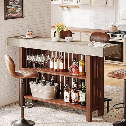 Tribesigns 63-Inch Large Home Bar Unit, 2-Tier Kitchen Island Mini Bar Height Pub Table with Footrest, Modern Coffee Bar Cabinet for Dining Room, Bistro, Living Room
