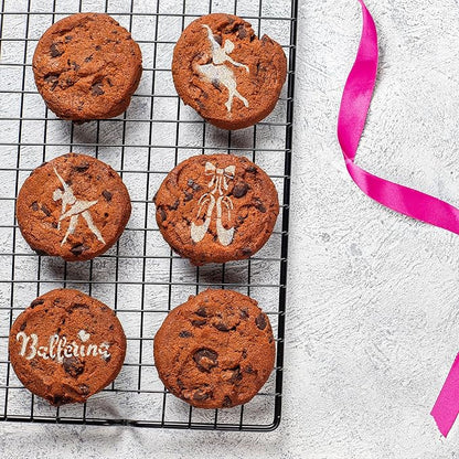 NAKLEO Coffee Cookies Decoration Reusable Plastic Baking Stencil - 7x7cm and 11x11cm / 2.8'x2.8' and 4.3'x4.3' - Ballerinas Dancers Ballet - Art Craft DIY Biscuit Pastry Cake Glaze Kitchen
