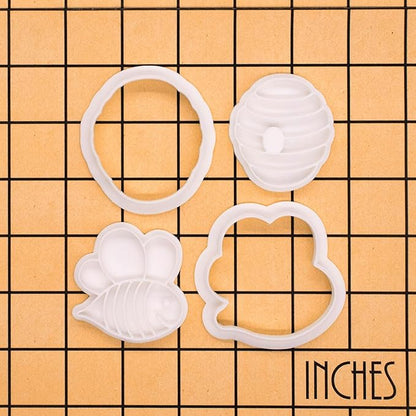 BAKERLOGY Bee Happy - Mini 2" Cookie Cutter & Stamp Set - Cute Bee & BeeHive Design for Easter & Spring Cookies, Cupcakes & Fondant Decorations