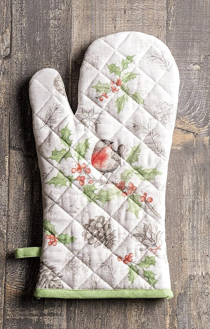 Maison d' Hermine Oven Gloves 100% Cotton Oven Mitt 7" x 13" with Loop Heat Resistant, BBQ, Cooking Gloves, Baking, Grilling, Kitchen, Handling Hot Pans (Pack of 1, Christmas Dew)