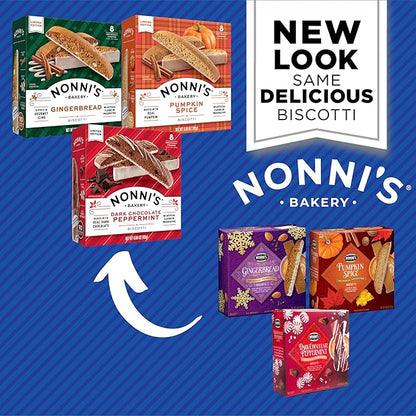 Nonni's Holiday Italian Biscotti Cookies - 3 Boxes Christmas Cookies - Dark Chocolate Peppermint Cookies, Gingerbread Cookies & Pumpkin Cookies - Biscotti Individually Wrapped Cookies - 6.88 oz
