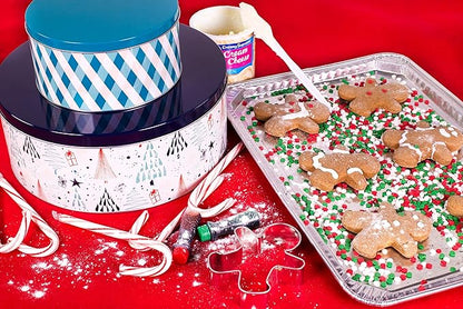 Steel Mill & Co Tin Containers with Lids, 3 Pack Christmas Cookie Tins, Festive Cookie Tins for Gift Giving & Holiday Treats, Round Metal Nesting Containers, Large Medium Small, Joy Plaid