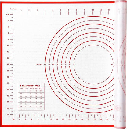 Yansumi Silicone Pastry Mat Extra Large Non-Slip Mat for Rolling Dough Pie Crust and Baking Non-Stick with Measurements (24x16, Red)