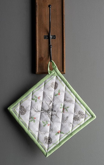 Maison d' Hermine Pot Holders 100% Cotton Heat Resistant Potholders 8" x 8" Hot Pads with Loop BBQ, Cooking, Baking, Grilling, Kitchen, Handling Hot Pans (Pack of 1, Christmas Dew)