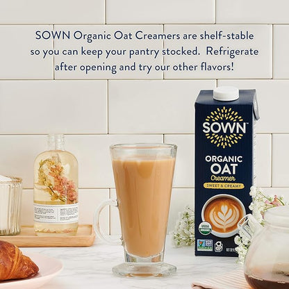 SOWN Organic Oat Creamer Sweet & Creamy - Barista Oat Milk Non Dairy Coffee Creamer - Plant Based, Dairy-Free, Vegan, Gluten-Free, Non-GMO, Shelf Stable - 32oz (Pack of 6)
