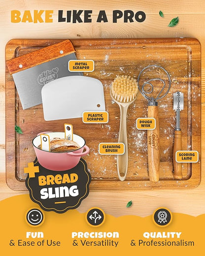 Dutch Oven for Bread Baking - incl. Sourdough Bread-Baking Supplies like Banneton Bread-Proofing Basket - 5QT Enameled Cast Iron Bread-Oven with Lid, Baking Pan, Scoring Tool Lame
