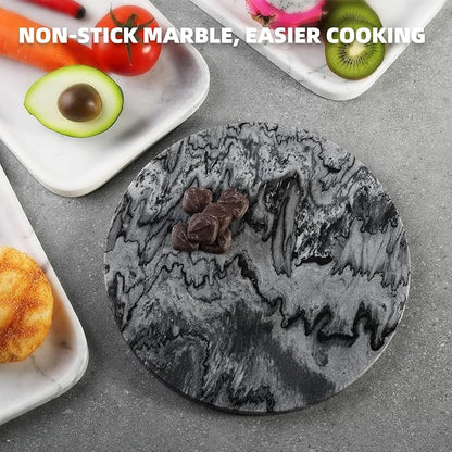 Koville African Natural Marble Cutting Board for Kitchen, 11inch Round Hand Crafted Marble Slab for Cheese, Charcuterie, Pastry Board - Wedding Gift, House Warming Gift(Monte Grigio)