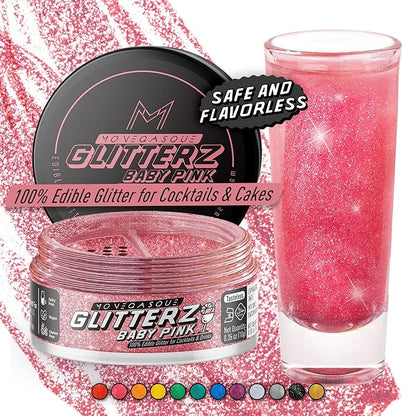 MONÉGASQUE Baby Pink Edible Glitter for Drinks 10g – Pink Edible Glitter for Cakes & Cocktails – Halloween Drink Shimmer Powder – Cocktail Sparkles for Drinks – Food & Cake Decorations Spray Sprinkles