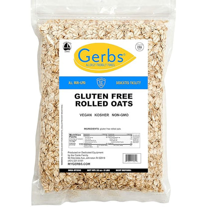 Gerbs Gluten-Free Traditional Rolled Oats 2 lbs. | Premium Grade, Resealable Bag | Hearty Texture, Ideal for Baking & Breakfast | Top 14 Allergen-Free