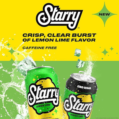 Starry Zero Sugar Lemon Lime Soda, Caffeine Free, Mini Cans, 7.5 Ounce (Two packs of 10)