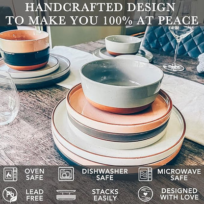 Mora Ceramic Flat Dinner Plates Set of 6, 10.5 in High Edge Dish Set - Microwave, Oven, and Dishwasher Safe, Scratch Resistant, Modern Dinnerware- Kitchen Porcelain Serving Dishes - Assorted Neutrals
