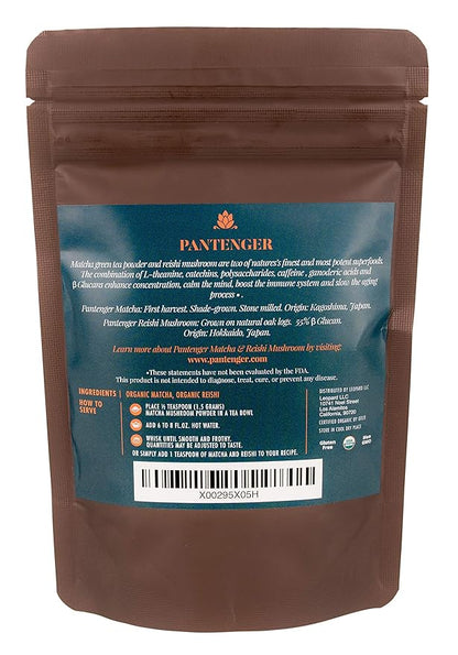 Pantenger Matcha Green Tea Powder and Reishi Mushroom. 2.12 OZ (60 grams). USDA ORGANIC. Japanese Reishi Mushroom with Japanese Matcha Tea.