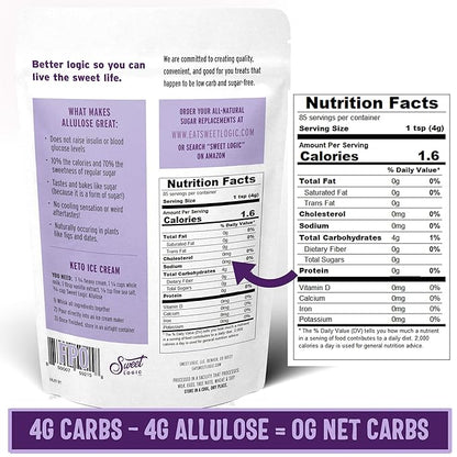 Sweet Logic Keto Baking Mix - Pure Allulose - Gluten-Free - Dairy Free - Diabetic-Friendly All Natural - Allulose - Stevia - Low Sugar - Low Carbs - Quick 20-Minute Prep (0 Net Carbs Per Serving)