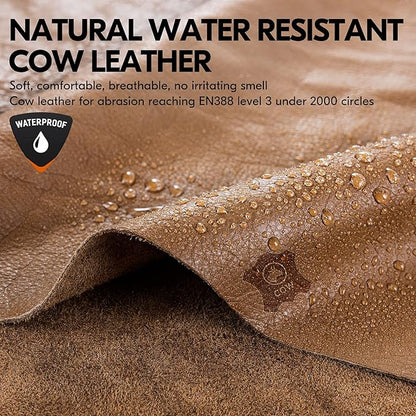 Vgo... 1-Pair Unlined Safety Cow Grain Leather Work Gloves Men, Rigger Gloves, Builder Gloves, Water Resistant, Palm Patched (Size M, Brown, CA9597WP)