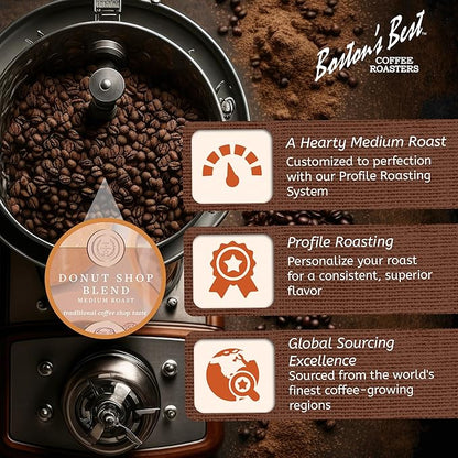 Boston’s Best Coffee - Donut Shop Gourmet Hearty Medium Roast, Premium Ground Coffee, 11 oz. / 311 g Coffee Bag